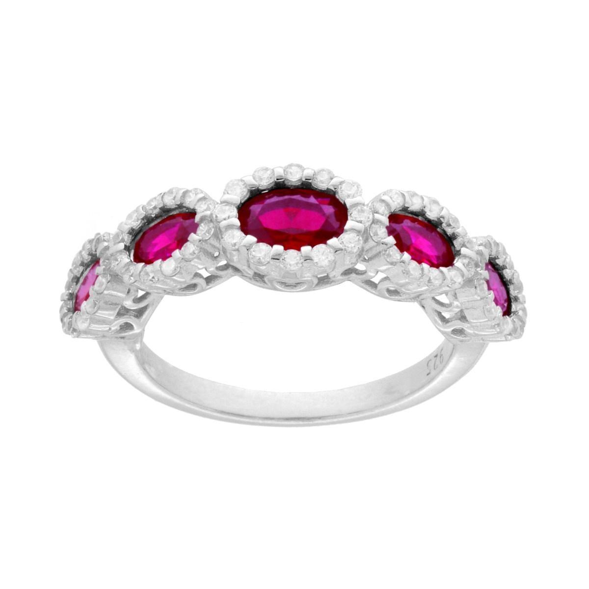 Anello Veretta con ovali degrade Rosso Rubino e cubic zirconia bianchi in ARGENTO 925 Galvanica Rodio