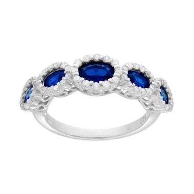 Anello Veretta con Ovali degrade Blu Zaffiro contornati con Cubic Zirconia Bianchi in ARGENTO 925 Galvanica Rodio