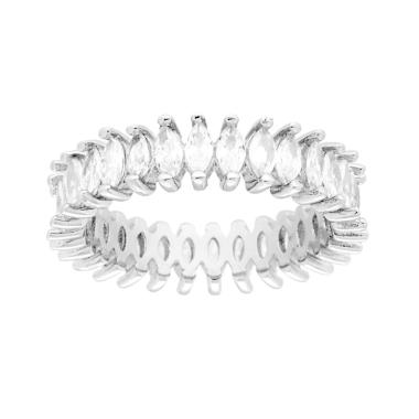 Anello Eternity Veretta a giro con Cubic Zirconia Marquise Bianchi in ARGENTO 925 Galvanica Rodio
