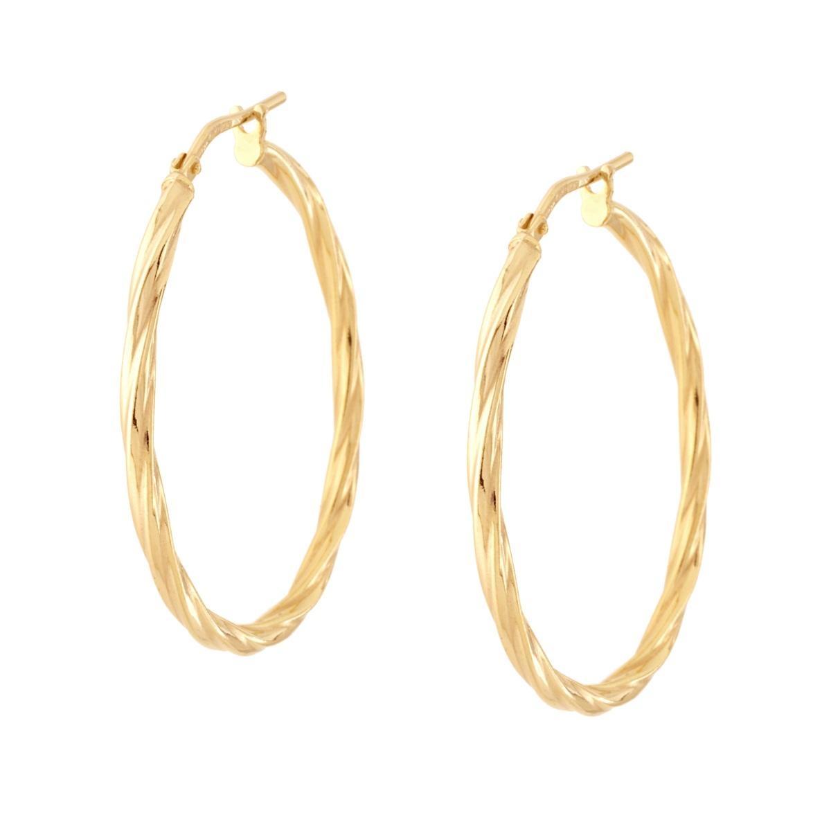 Orecchini Cerchio canna Torchon mm 33 in ARGENTO 925 Galvanica Oro
