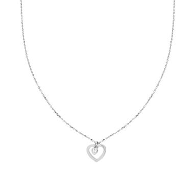 Collana Catena Forzatina Diamantata con Cuori plain e cubic Zirconia Bianco pendenti in ARGENTO 925 Galvanica Rodio