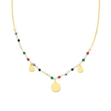 Collana Catena Forzatina Diamantata Crystal Multicolor e Tondi Plain pendenti in ARGENTO 925 Galvanica Oro