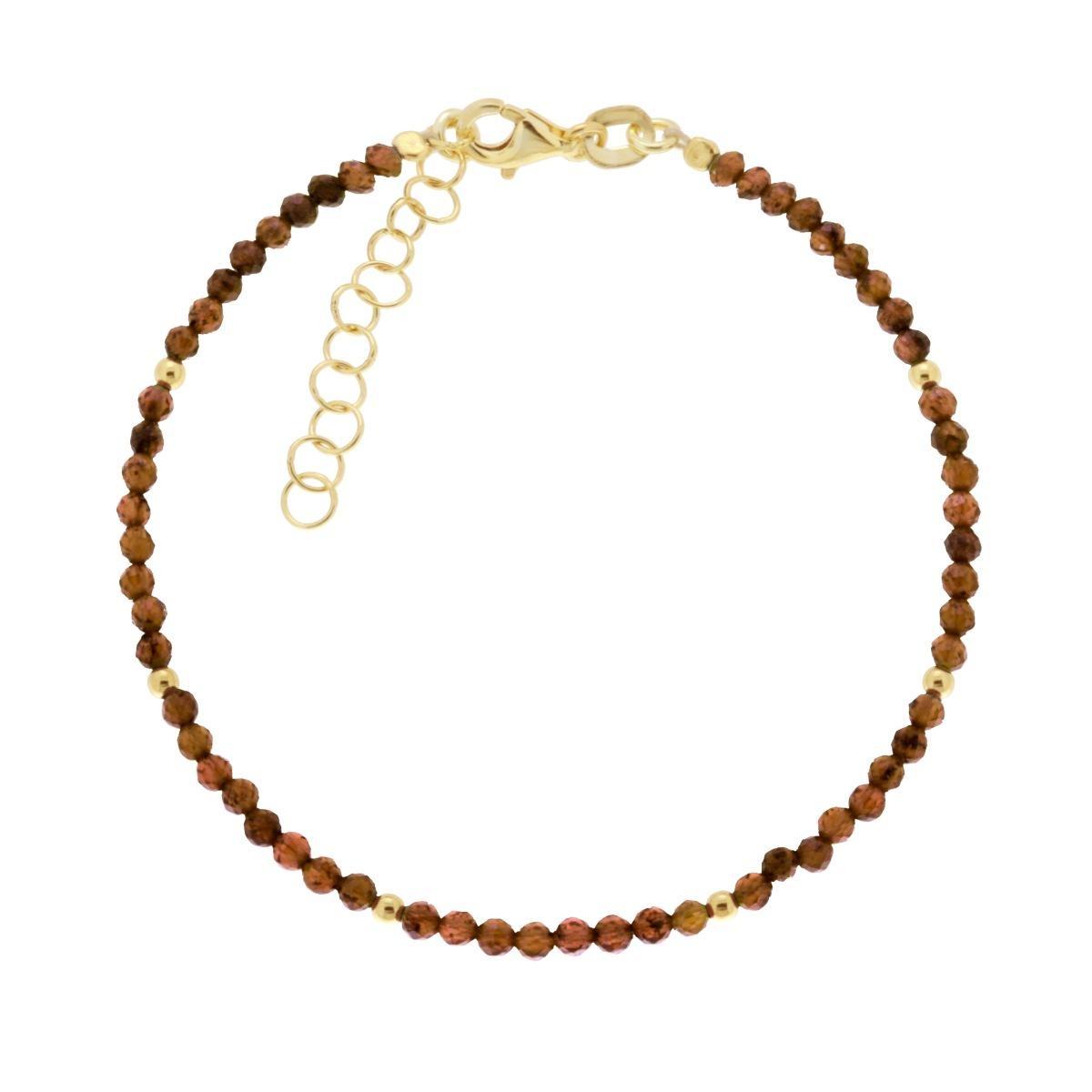 Bracciale Filo Pietra Occhio di Tigre mm 2 con filo palline e chiusura in ARGENTO 925 Galvanica Oro