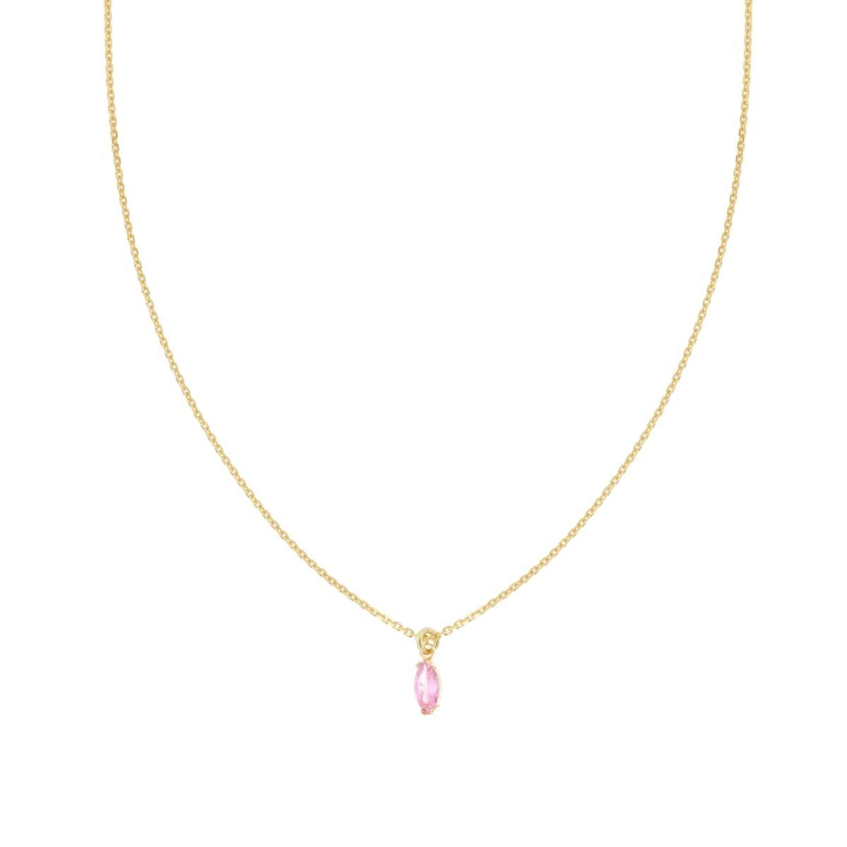 Collana Catena Forzatina Diamantata con Marquise Rosa Cubic Zirconia pendente in ARGENTO 925 Galvanica Oro