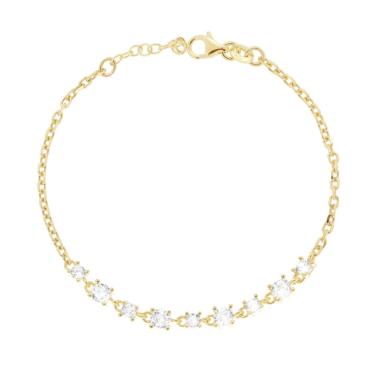 Bracciale Catena Forzatina Diamantata con Cubic Zirconia Bianchi in ARGENTO 925 Galvanica Oro