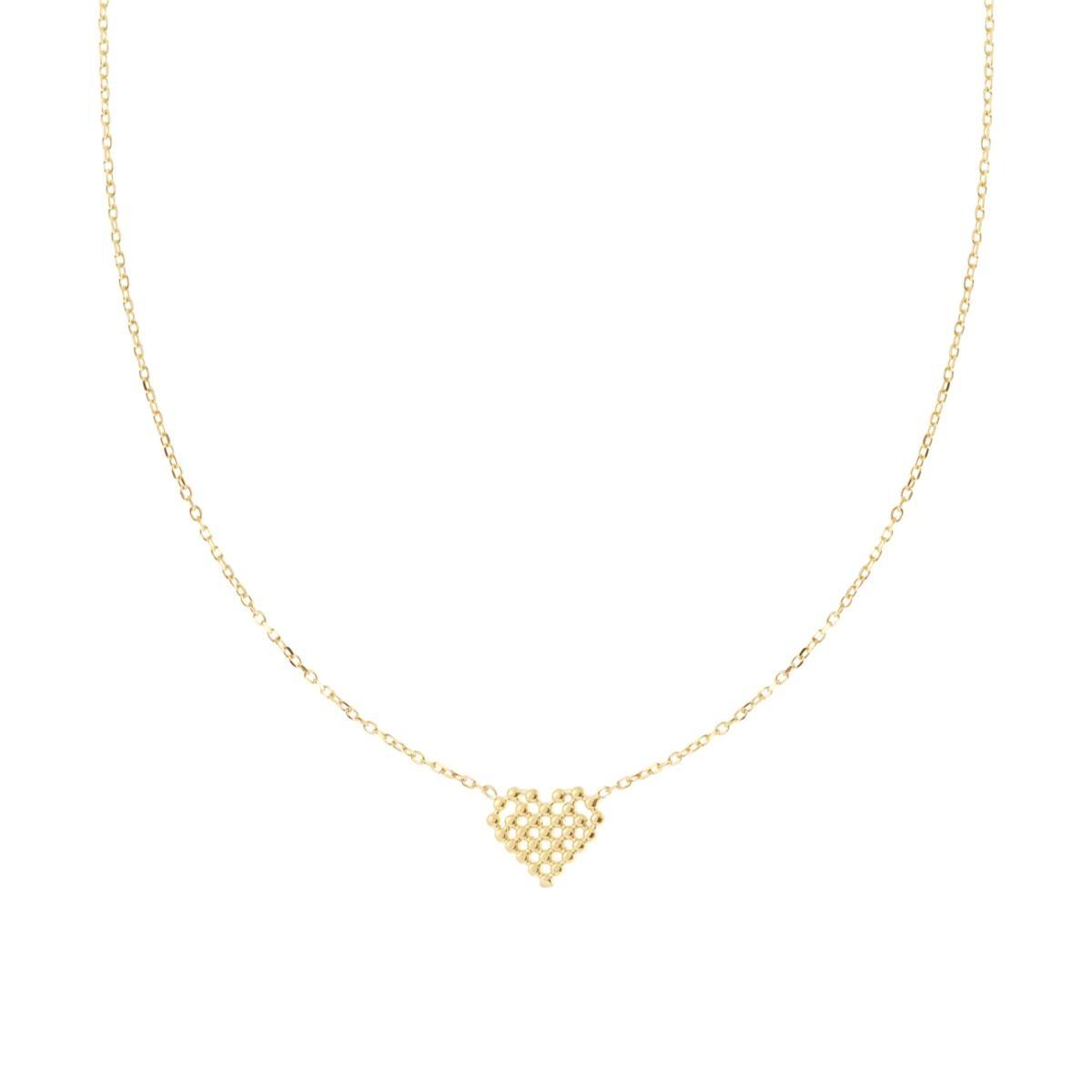 Collana Catena Forzatina Diamantata con Cuore Pallinato in ARGENTO 925 Galvanica Oro