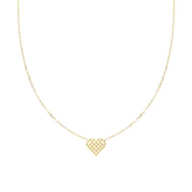 Collana Catena Forzatina Diamantata con Cuore Pallinato in ARGENTO 925 Galvanica Oro