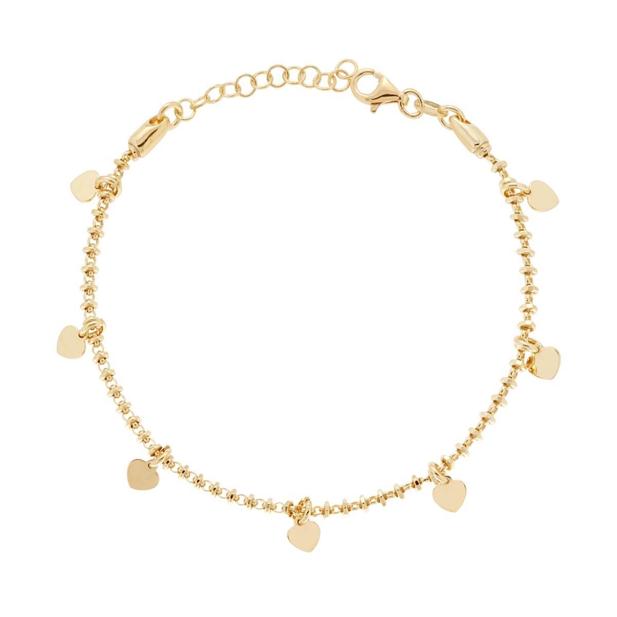 Bracciale Catena Rolo Diamantata con anelli e Cuori plain pendenti in ARGENTO 925 Galvanica Oro