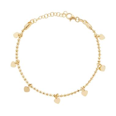 Bracciale Catena Rolo Diamantata con anelli e Cuori plain pendenti in ARGENTO 925 Galvanica Oro