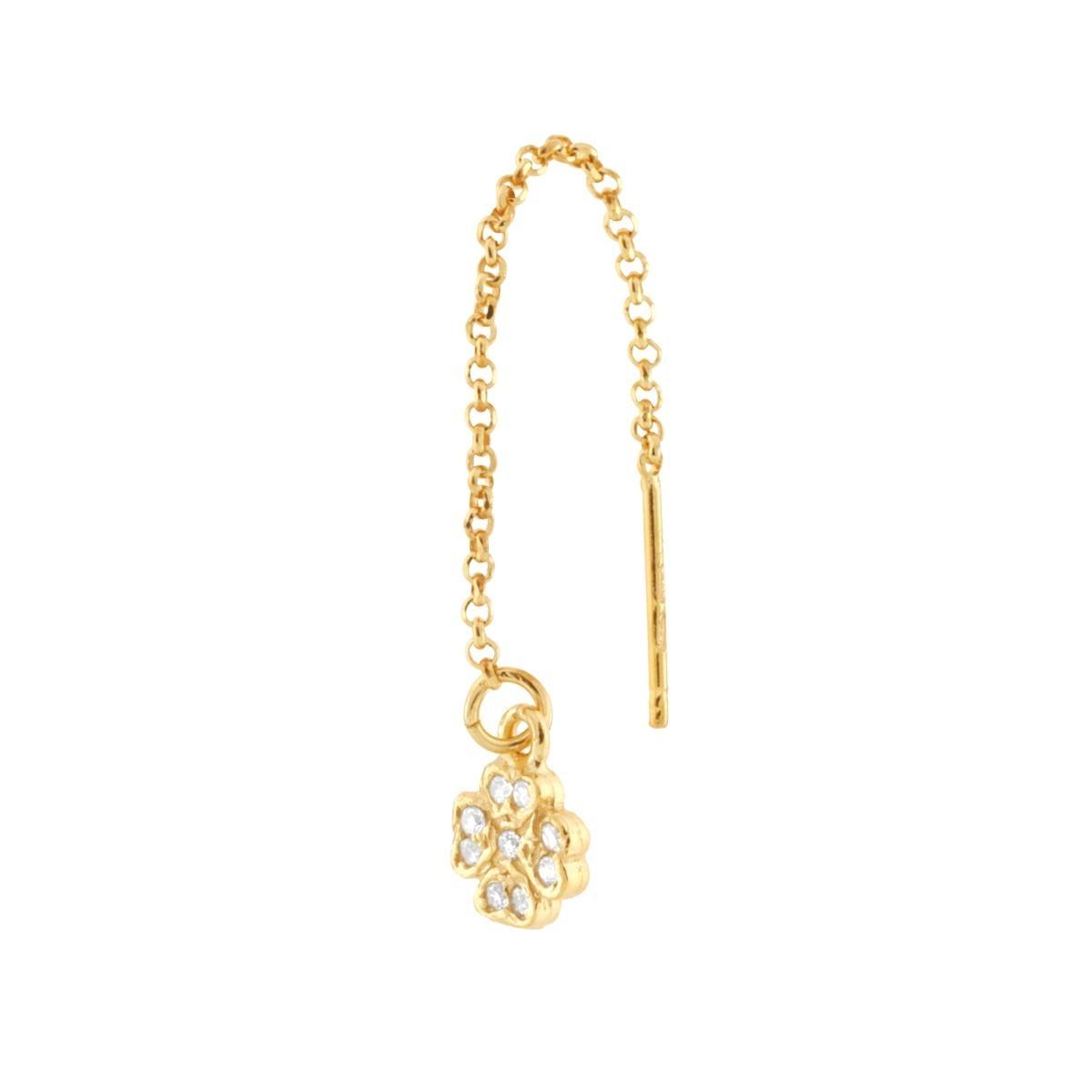 Orecchino Ago filo sali e scendi con Quadrifoglio e Cubic Zirconia Bianchi in ARGENTO 925 Galvanica Oro