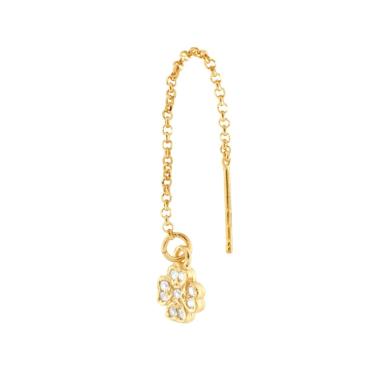 Orecchino Ago filo sali e scendi con Quadrifoglio e Cubic Zirconia Bianchi in ARGENTO 925 Galvanica Oro