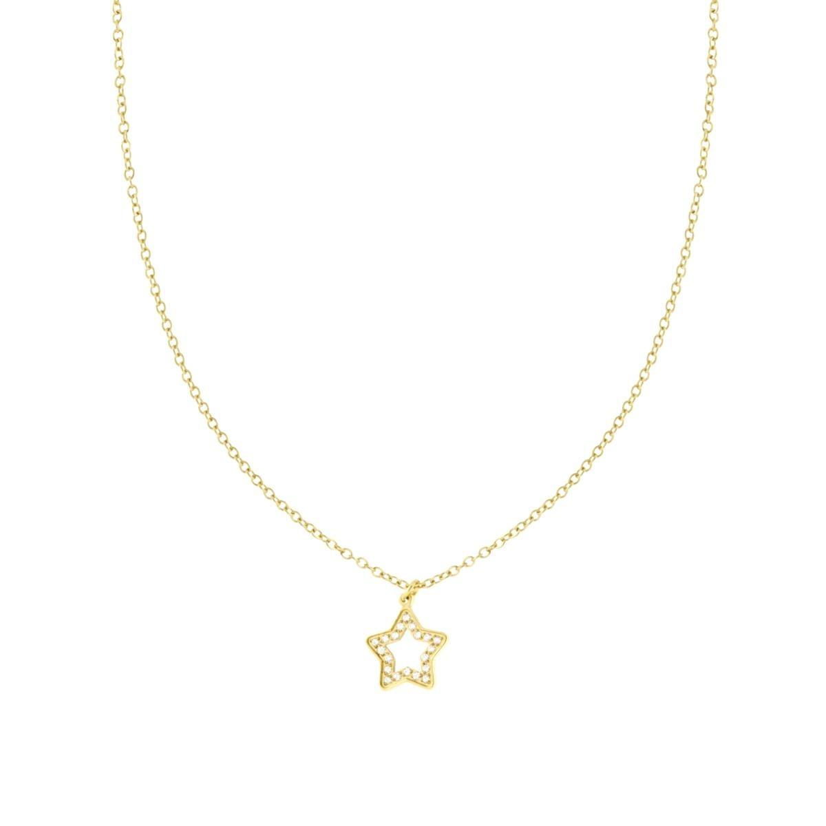 Collana Catena Forzatina con Stella e Crystal Bianchi in ACCIAIO e OTTONE colore Oro