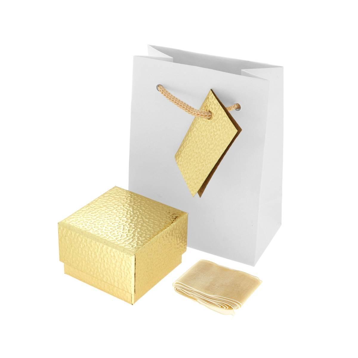 Astuccio multiuso per Gioielli cm 5,5 x 5,5 h 3,8 colore Oro Glitter con nastro e fiocco Oro con Shopper inclusa