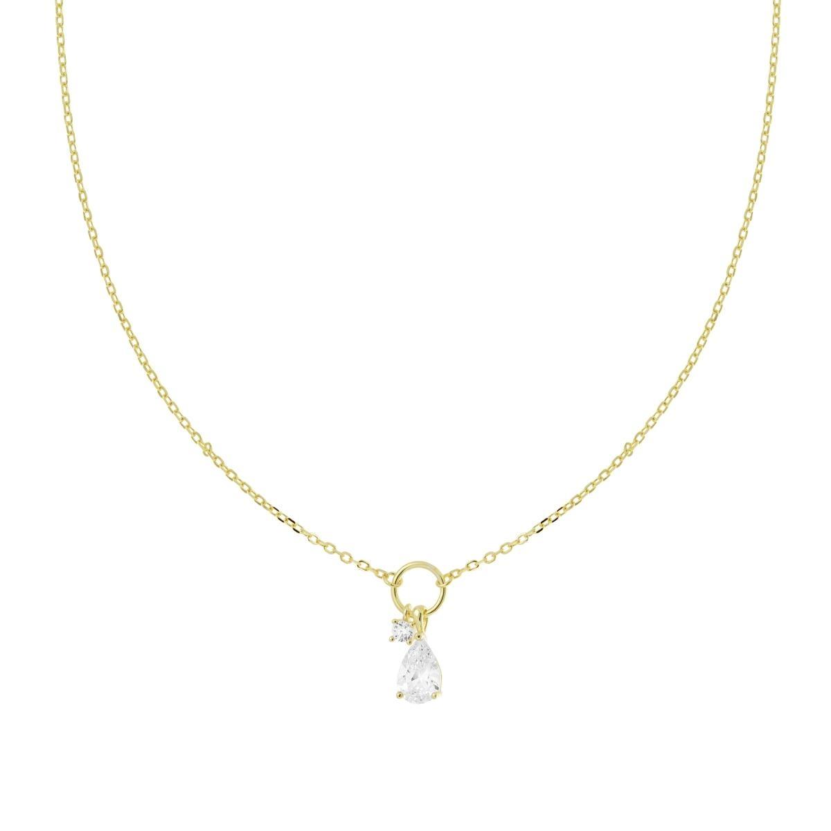 Collana Catena Forzatina Diamantata con Goccia e Punto Luce in Cubic Zirconia Bianchi in ARGENTO 925 Galvanica Oro