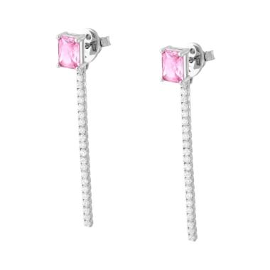 Orecchini Punto Luce Baguette Rosa e Tennis pendente con Cubic Zirconia Bianchi in ARGENTO 925 Galvanica Rodio