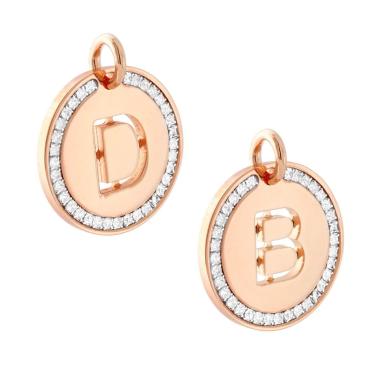 Ciondolo Tondo mm 30 con Lettera Iniziale Nome traforata e Crystal Bianchi in ACCIAIO colore Rosa
