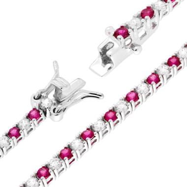 Bracciale Tennis Griffe cm 16.5 con Zirconi mm 2 Bianchi e Rosso Rubino alternati in ARGENTO 925 Galvanica Rodio