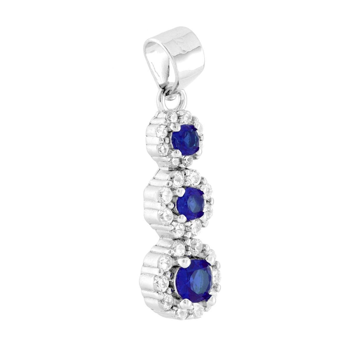 Ciondolo Trilogy Degrade Fiori Blu Zaffiro contornati da Cubic Zirconia Bianchi in ARGENTO 925 Galvanica Rodio
