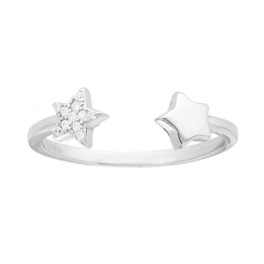 Anello Stelle con Cubic Zirconia Bianchi in ARGENTO 925 Galvanica Rodio