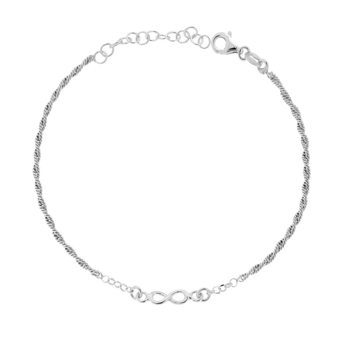 Bracciale Catena Intrecciata Diamantata con Infinito in ARGENTO 925 Galvanica Rodio