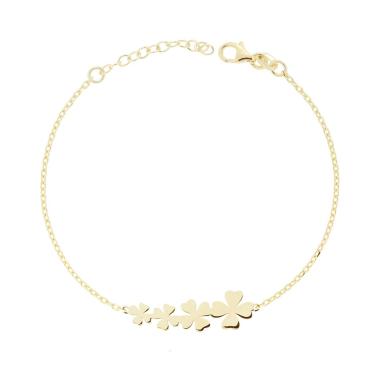 Bracciale Catena Forzatina Diamantata e Quadrifogli plain centrali in ARGENTO 925 Galvanica Oro