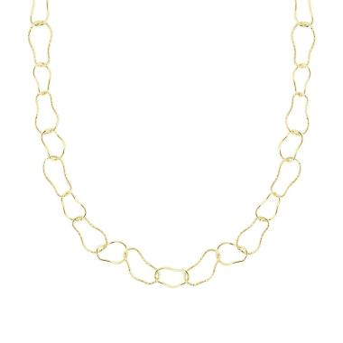 Collana Catena Fantasia alternata Diamantata e Lucida in ARGENTO 925 Galvanica Oro