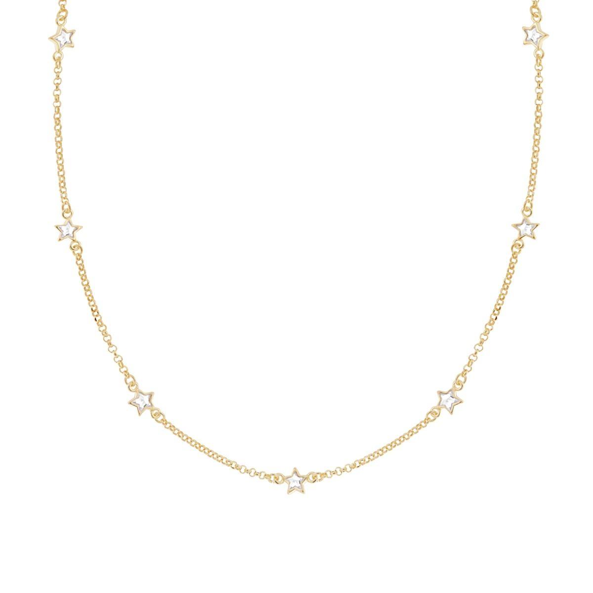Collana Catena Rolo Diamantata con Stelle Cubic Zirconia Bianchi in ARGENTO 925 Galvanica Oro