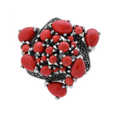 Anello Etnico Thailandese con Pietre Naturali Corallo in ARGENTO 925