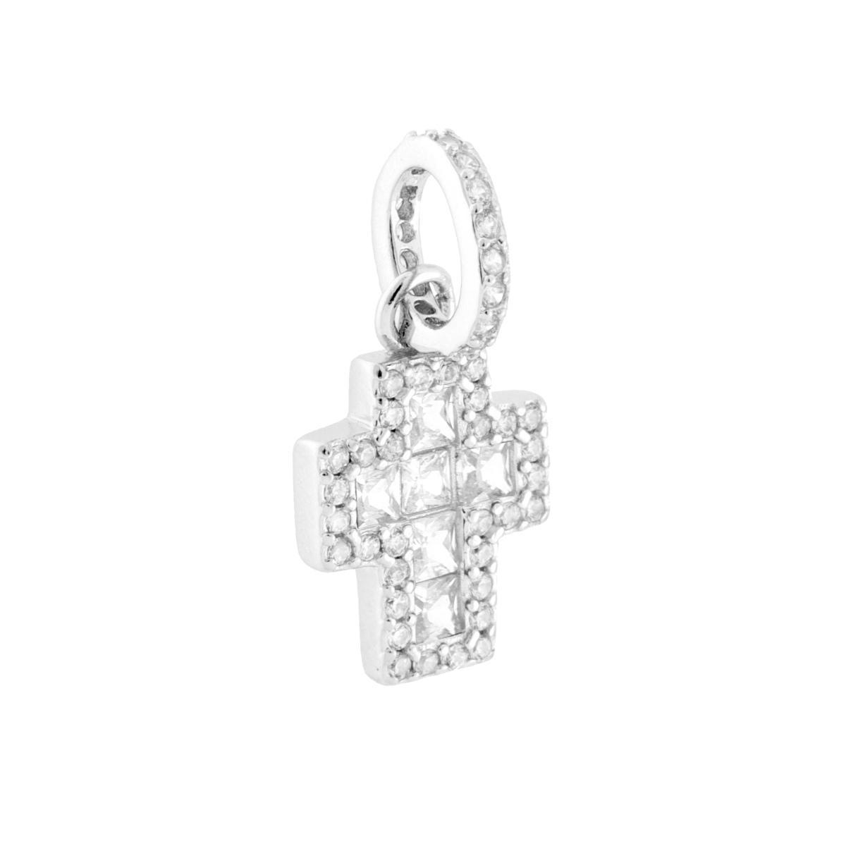 Ciondolo Croce con Cubic Zirconia Bianchi in ARGENTO 925 Galvanica Rodio