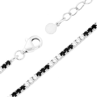 Bracciale Tennis cm 16+3 con Zirconi mm 1.5 alternati Neri e Bianchi in ARGENTO 925 Galvanica Rodio