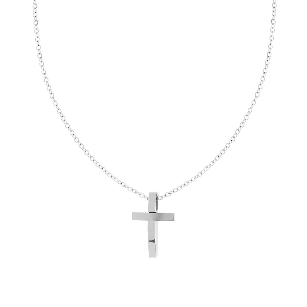Collana Catena Forzatina Diamantata con Croce in ACCIAIO