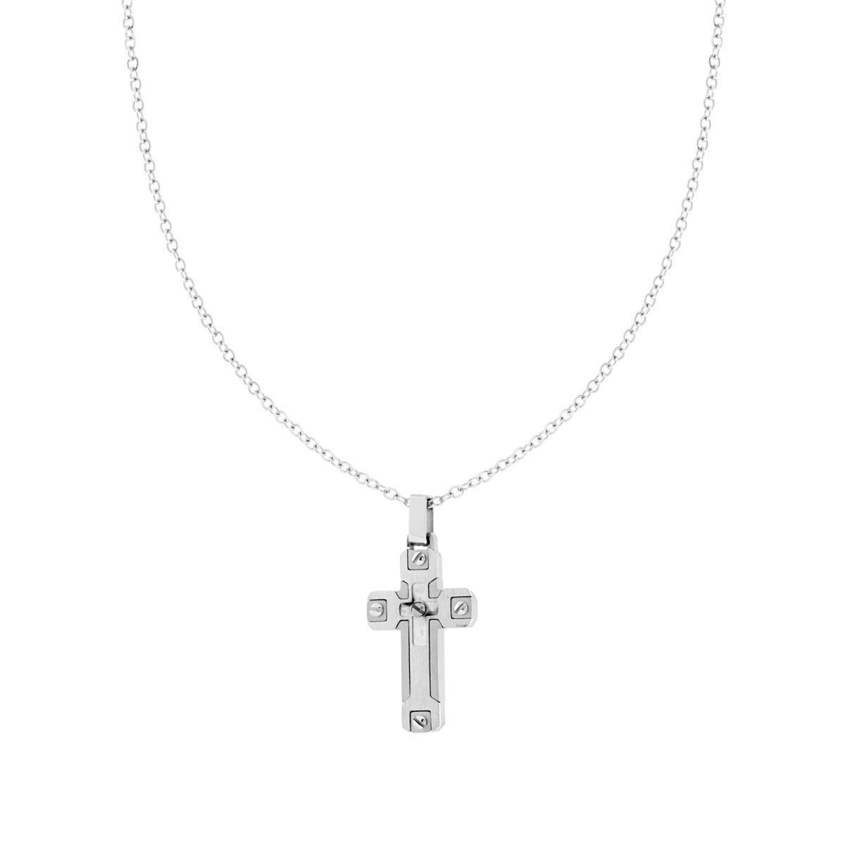 Collana Catena Forzatina Diamantata con Croce in ACCIAIO