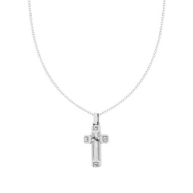 Collana Catena Forzatina Diamantata con Croce in ACCIAIO