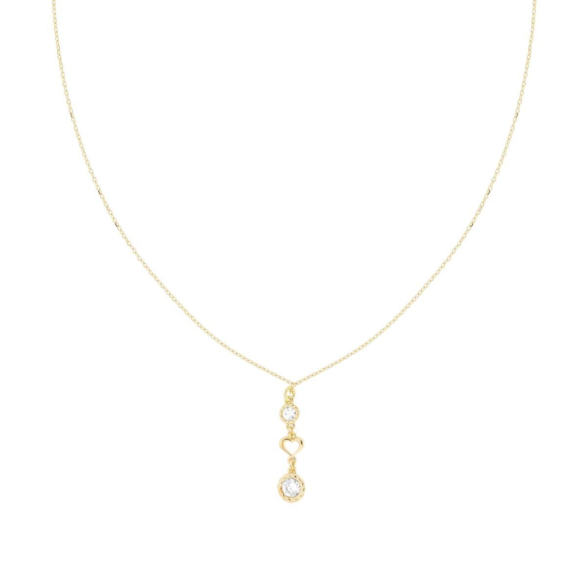 Collana Catena Forzatina Diamantata con Cuore e Cubic Zirconia Bianchi in ARGENTO 925 Galvanica Oro