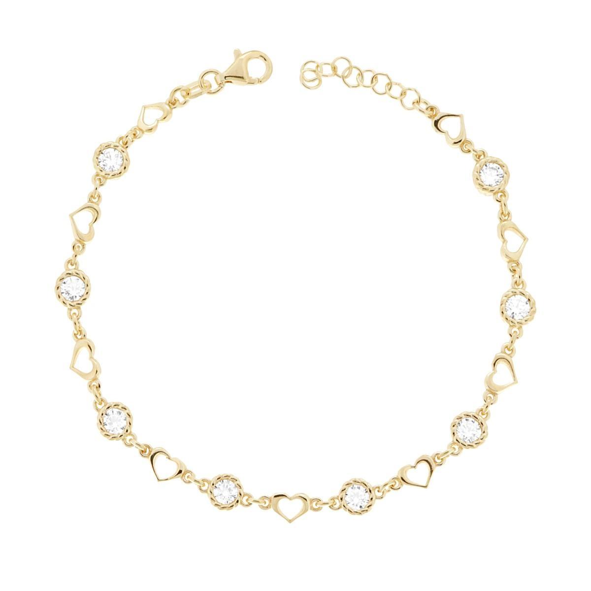 Bracciale Catena con Cuori e Cubic Zirconia Bianchi in ARGENTO 925 Galvanica Oro