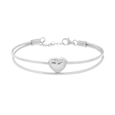 Bracciale Rigido due Fili con Cuore Bombato in ARGENTO 925 Galvanica Rodio
