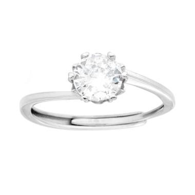 Anello Solitario con Cubic Zirconia Bianco mm 6 in ARGENTO 925 Galvanica Rodio<BR>