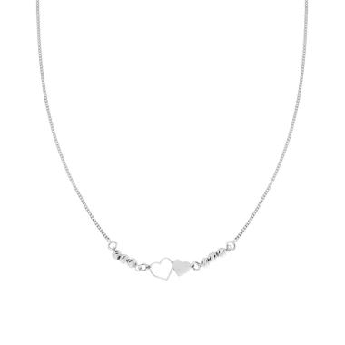 Collana Catena Grumetta e Palline Diamantate con Cuori in ARGENTO 925 Galvanica Rodio