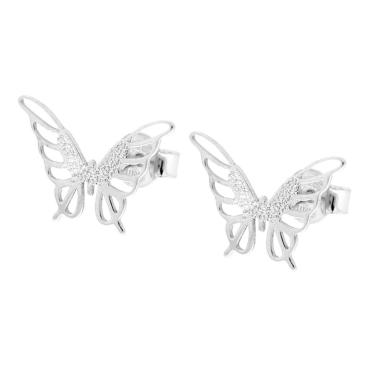 Orecchini Farfalla Diamantata in ARGENTO 925 Galvanica Rodio