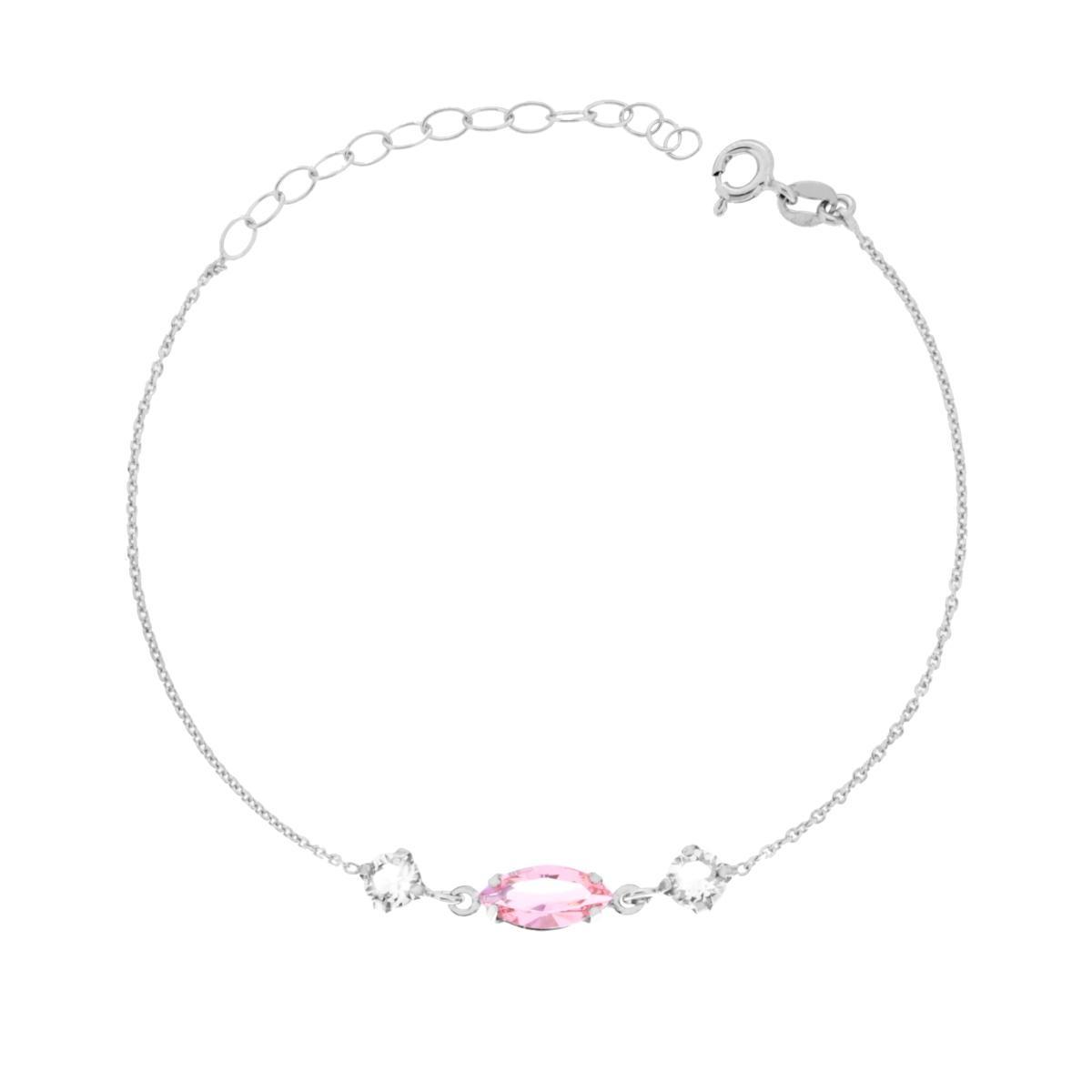 Bracciale Catena Forzatina Diamantata con Punti Luce Tondo e Marquise Crystal Bianco e Rosa in ARGENTO 925 Galvanica Rodio