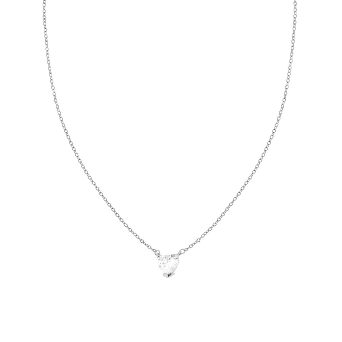 Collana Catena Forzatina Diamantata con Punto Luce Cuore Crystal Bianco in ACCIAIO e OTTONE