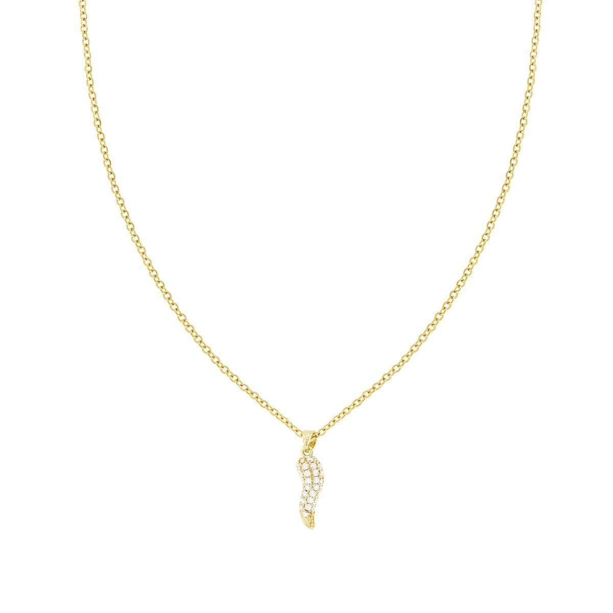Collana Catena Forzatina Diamantata con Corno e Crystal Bianchi in ACCIAIO e OTTONE colore Oro