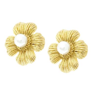 Orecchini Fiore con Perla in ACCIAIO colore Oro