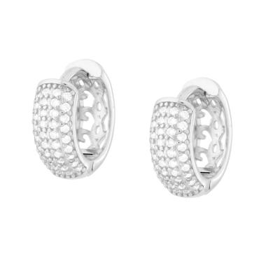 Orecchini Cerchio a Scattino mm 15 con Cubic Zirconia Bianchi in ARGENTO 925 Galvanica Rodio