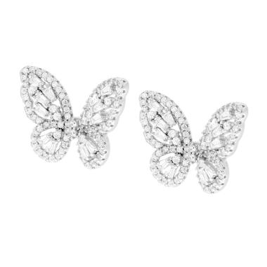 Orecchini Farfalla con Cubic Zirconia Bianchi in ARGENTO 925 Galvanica Rodio