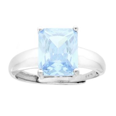 Anello Solitario Rettangolo Cubic Zirconia Acquamarina in ARGENTO 925 Galvanica Rodio