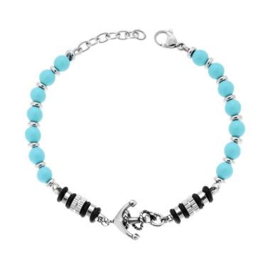 Bracciale Catena con Pietre Naturali colore Turchese con Ancora in ACCIAIO