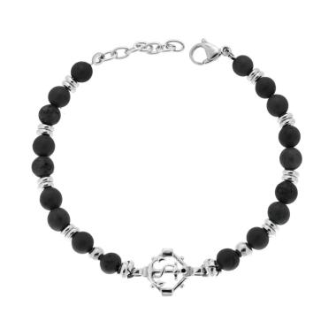 Bracciale Catena con Pietre Naturali colore Nero con Ancora in ACCIAIO