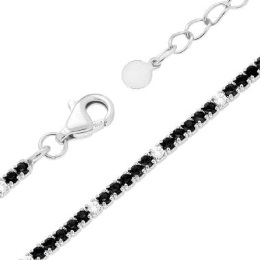 Bracciale Tennis cm 16+3 con Zirconi mm 1.5 alternati Neri e Bianchi in ARGENTO 925 Galvanica Rodio