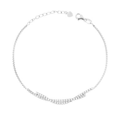 Bracciale Catena Veneziana Diamantata con Nastro Cubic Zirconia Bianchi in ARGENTO 925 Galvanica Rodio